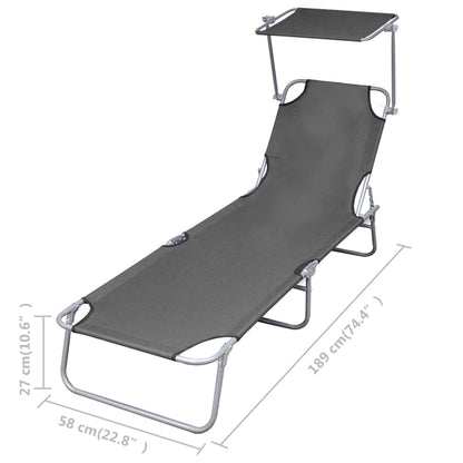 Sunlounger | Grey | Powder-coated steel | 189 x 58 x 27 cm | Foldable