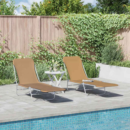Folding Sun Loungers 2 pcs Steel and Fabric Taupe
