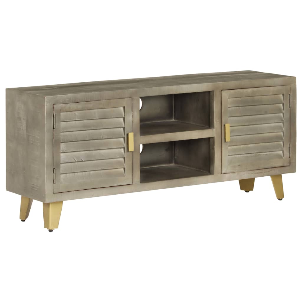 246681 vidaXL TV Cabinet Solid Mango Wood Grey with Brass 110x30x48 cm