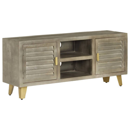 246681 vidaXL TV Cabinet Solid Mango Wood Grey with Brass 110x30x48 cm