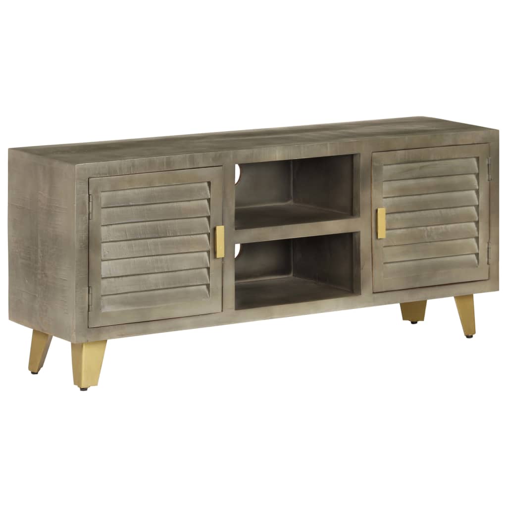 246681 vidaXL TV Cabinet Solid Mango Wood Grey with Brass 110x30x48 cm