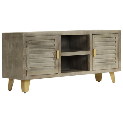 246681 vidaXL TV Cabinet Solid Mango Wood Grey with Brass 110x30x48 cm