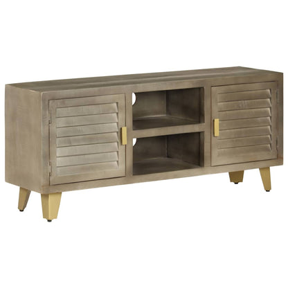 246681 vidaXL TV Cabinet Solid Mango Wood Grey with Brass 110x30x48 cm