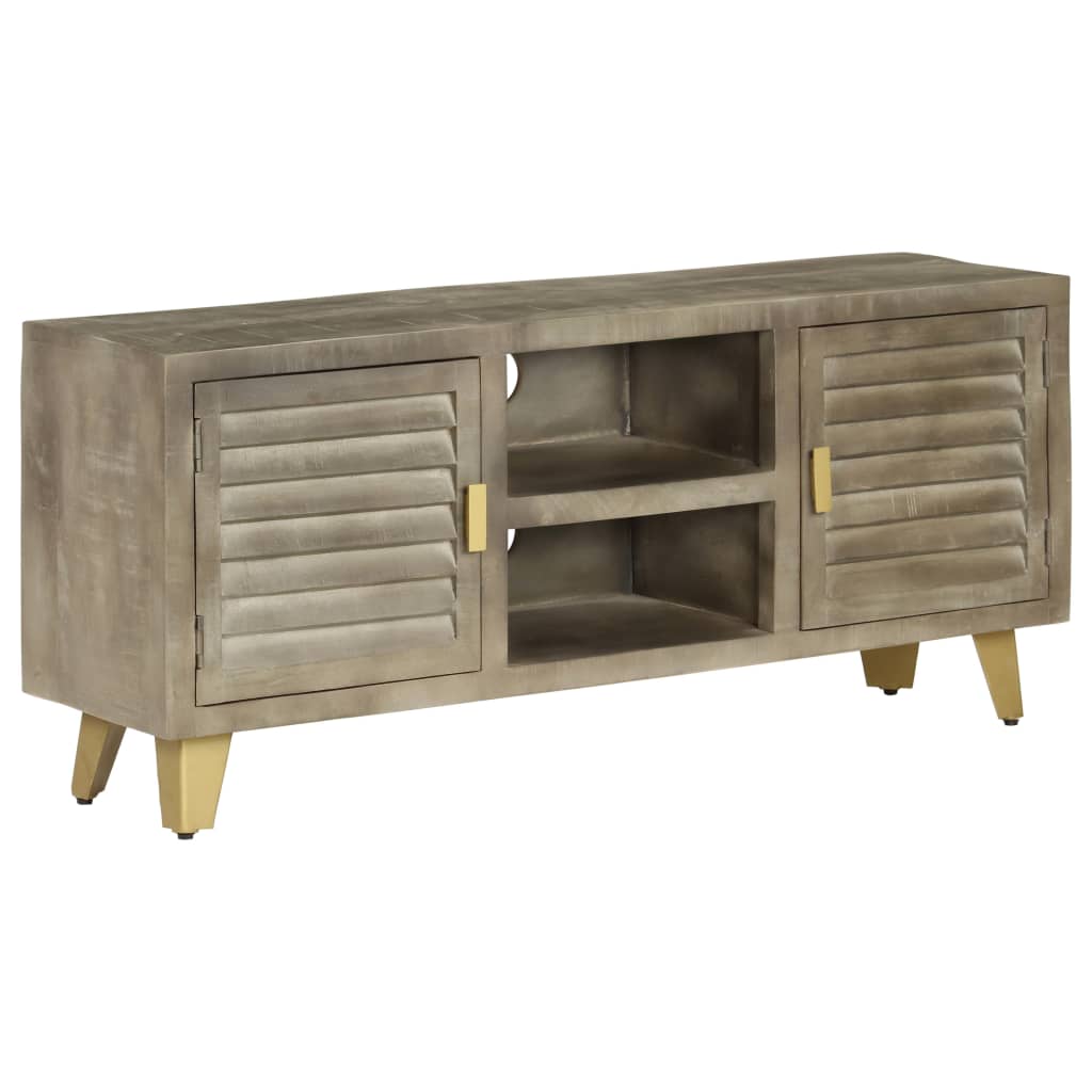 246681 vidaXL TV Cabinet Solid Mango Wood Grey with Brass 110x30x48 cm