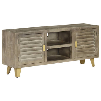 246681 vidaXL TV Cabinet Solid Mango Wood Grey with Brass 110x30x48 cm