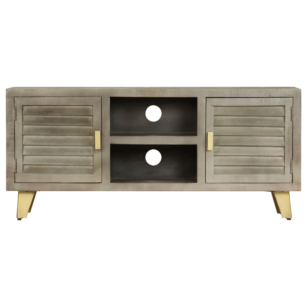 246681 vidaXL TV Cabinet Solid Mango Wood Grey with Brass 110x30x48 cm