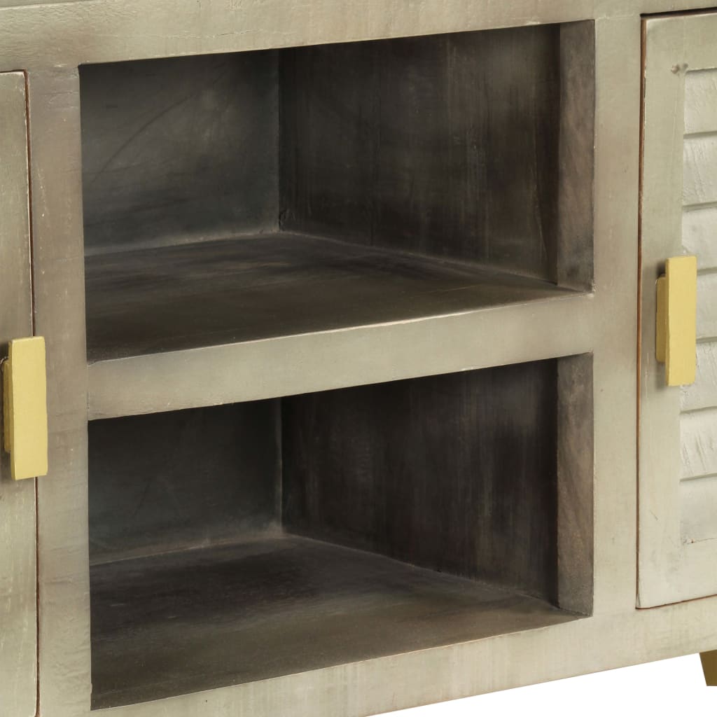 246681 vidaXL TV Cabinet Solid Mango Wood Grey with Brass 110x30x48 cm