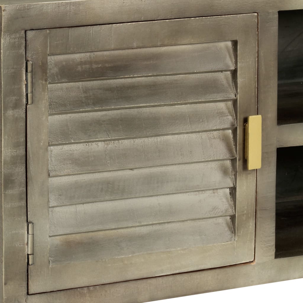 246681 vidaXL TV Cabinet Solid Mango Wood Grey with Brass 110x30x48 cm