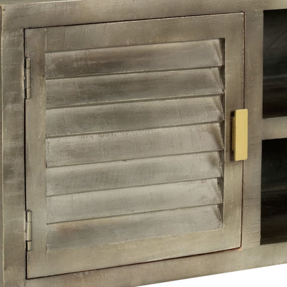 246681 vidaXL TV Cabinet Solid Mango Wood Grey with Brass 110x30x48 cm
