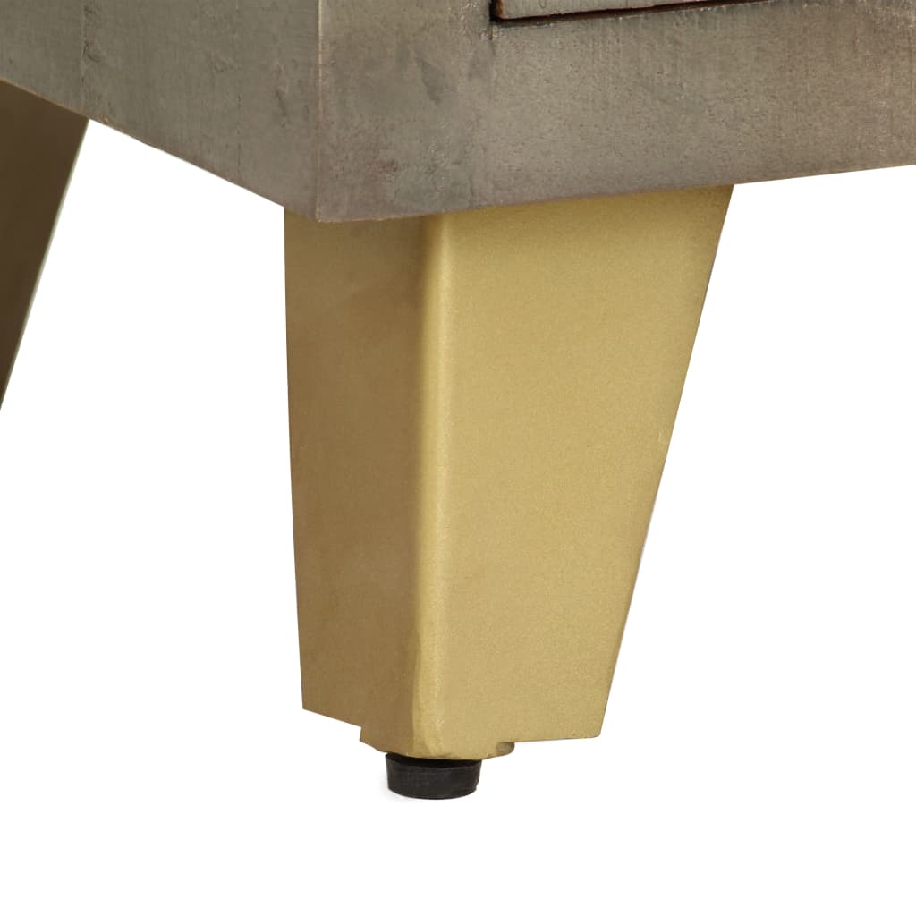246681 vidaXL TV Cabinet Solid Mango Wood Grey with Brass 110x30x48 cm