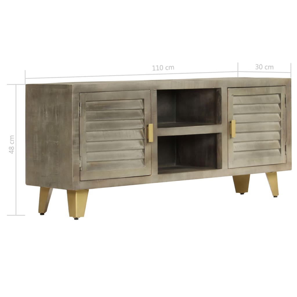 246681 vidaXL TV Cabinet Solid Mango Wood Grey with Brass 110x30x48 cm