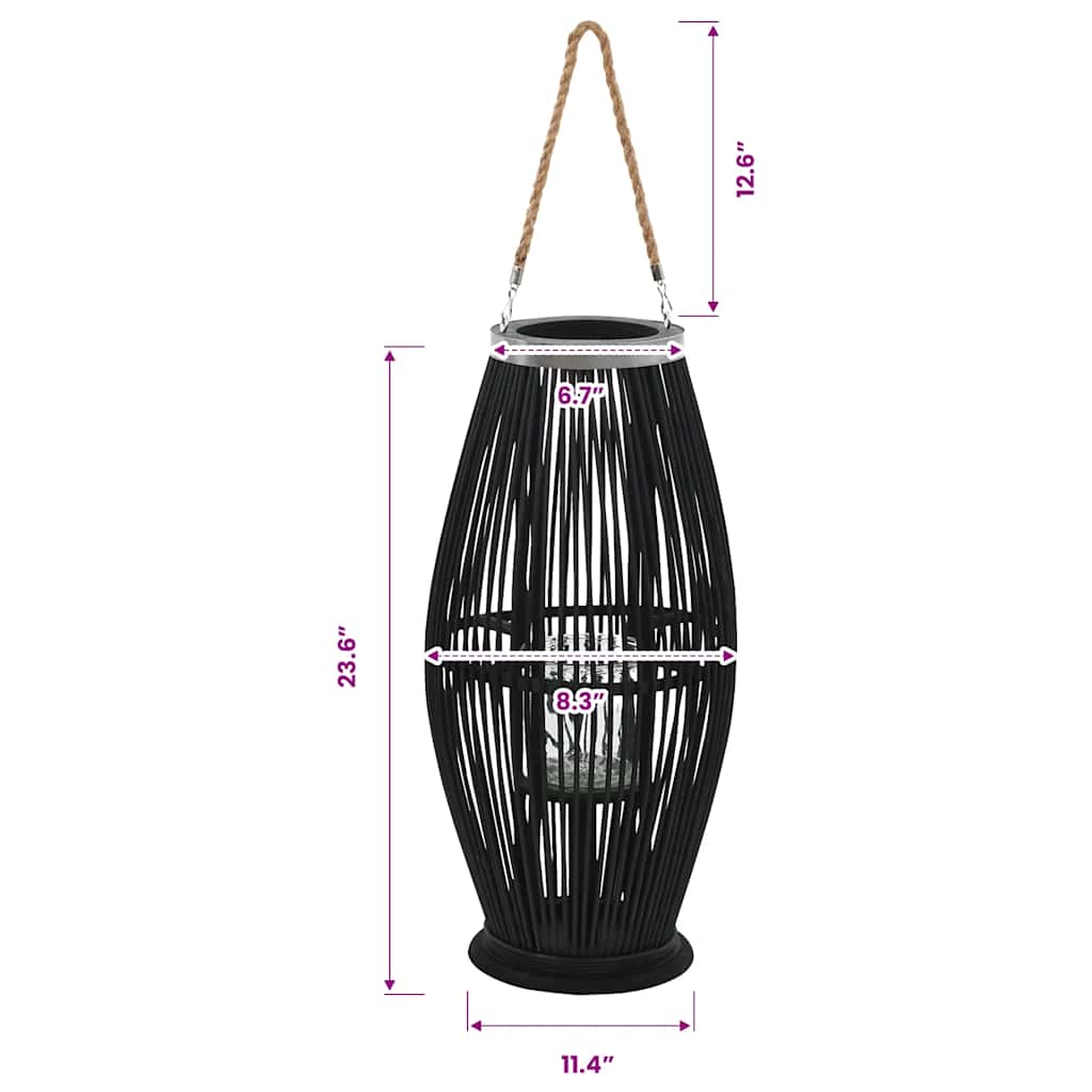 Hanging Candle Lantern Holder Bamboo Black 60 cm