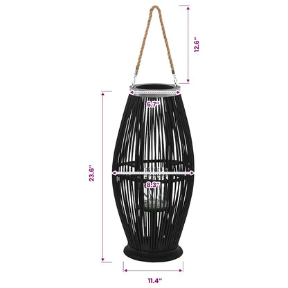 Hanging Candle Lantern Holder Bamboo Black 60 cm