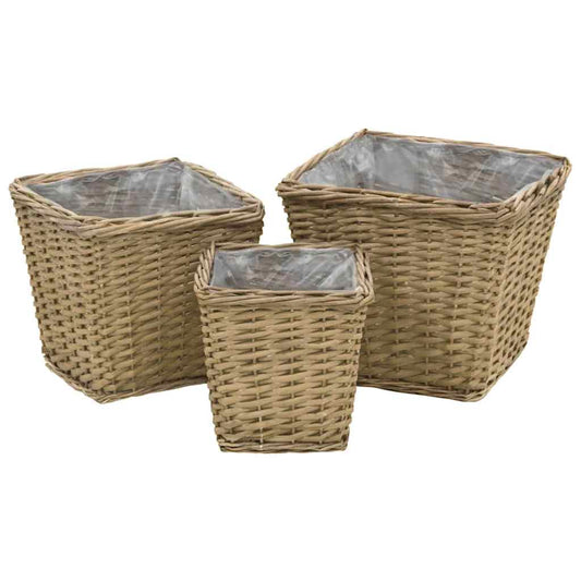 Raised Bed | Set of 3 | Brown | Wicker with PE lining | Small | Planters