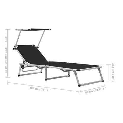 Sun Lounger | Black | Aluminium | Standard |  Foldable  | Beach Chair