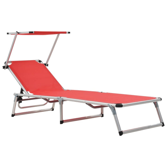 Sun Lounger | Red | Aluminium, Textilene | Standard | Foldable
