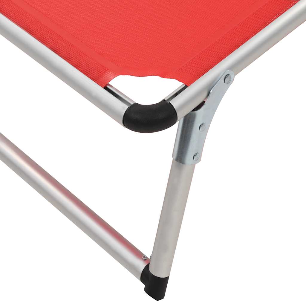 Folding Sun Lounger with Roof Aluminium and Textilene Red