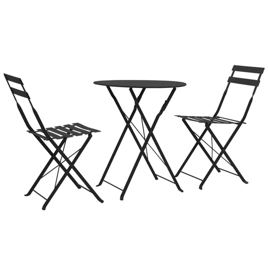 Bistro Set | Black | Powder-coated steel | Compact | Foldable