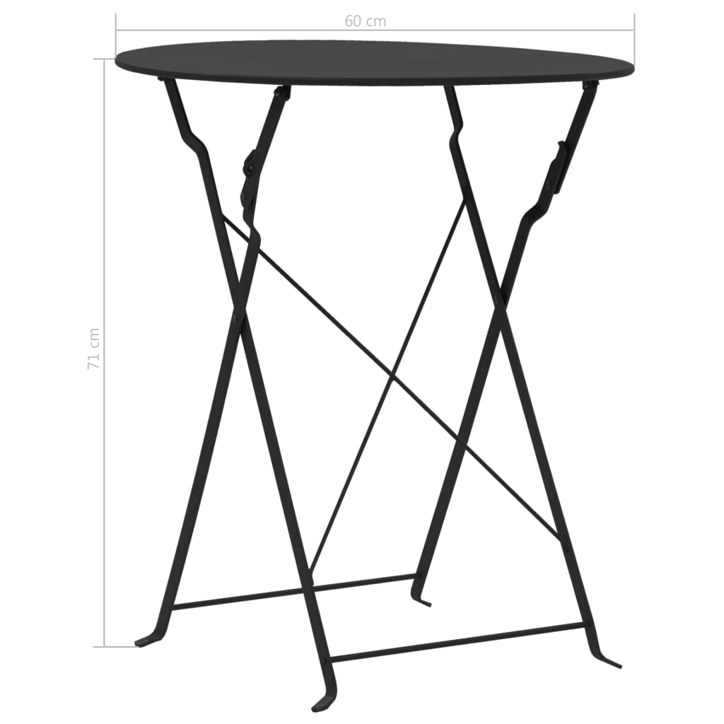 Bistro Set | Black | Powder-coated steel | Compact | Foldable