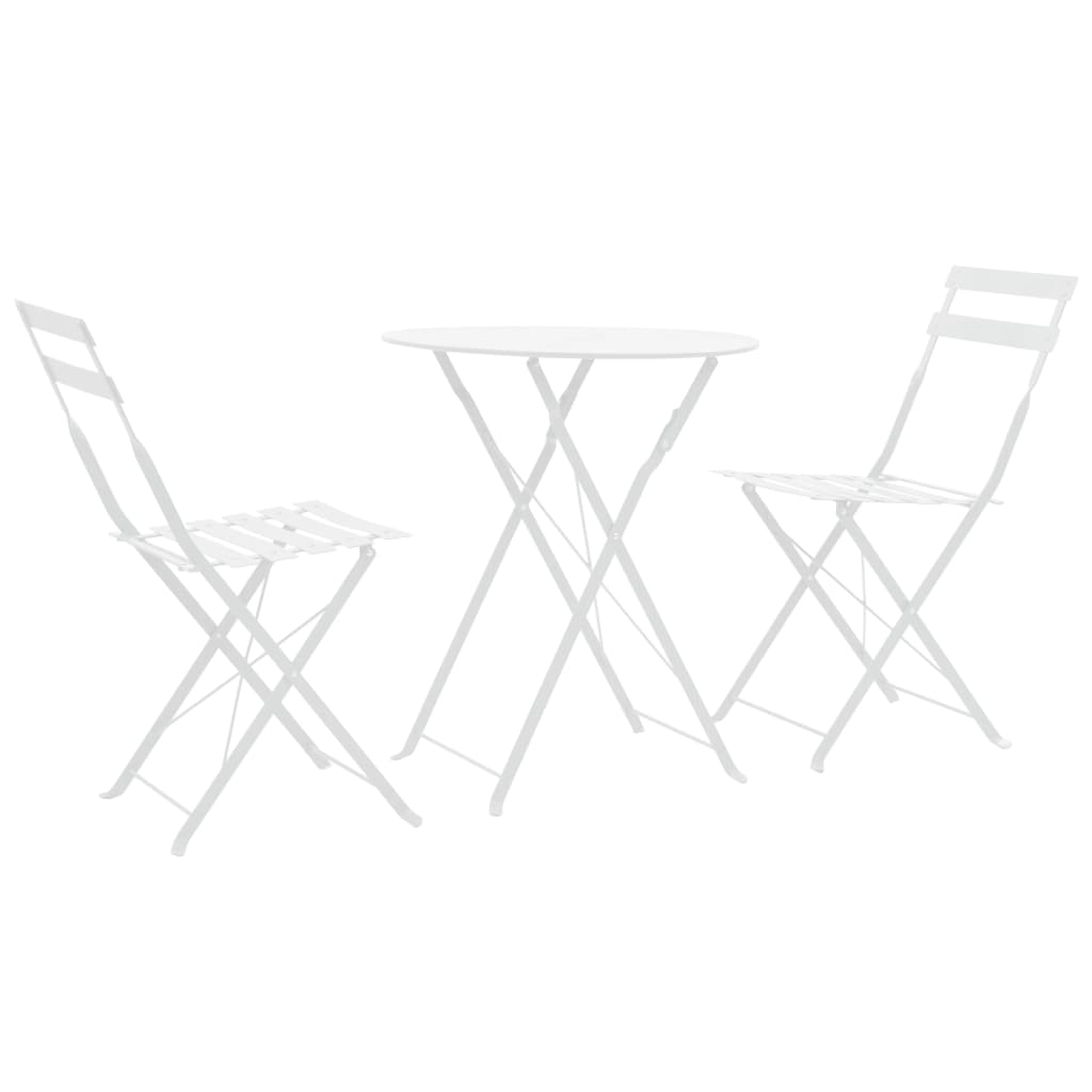 Bistro Set | White | Powder-Coated Steel | Compact | Foldable