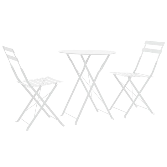 Bistro Set | White | Powder-Coated Steel | Compact | Foldable