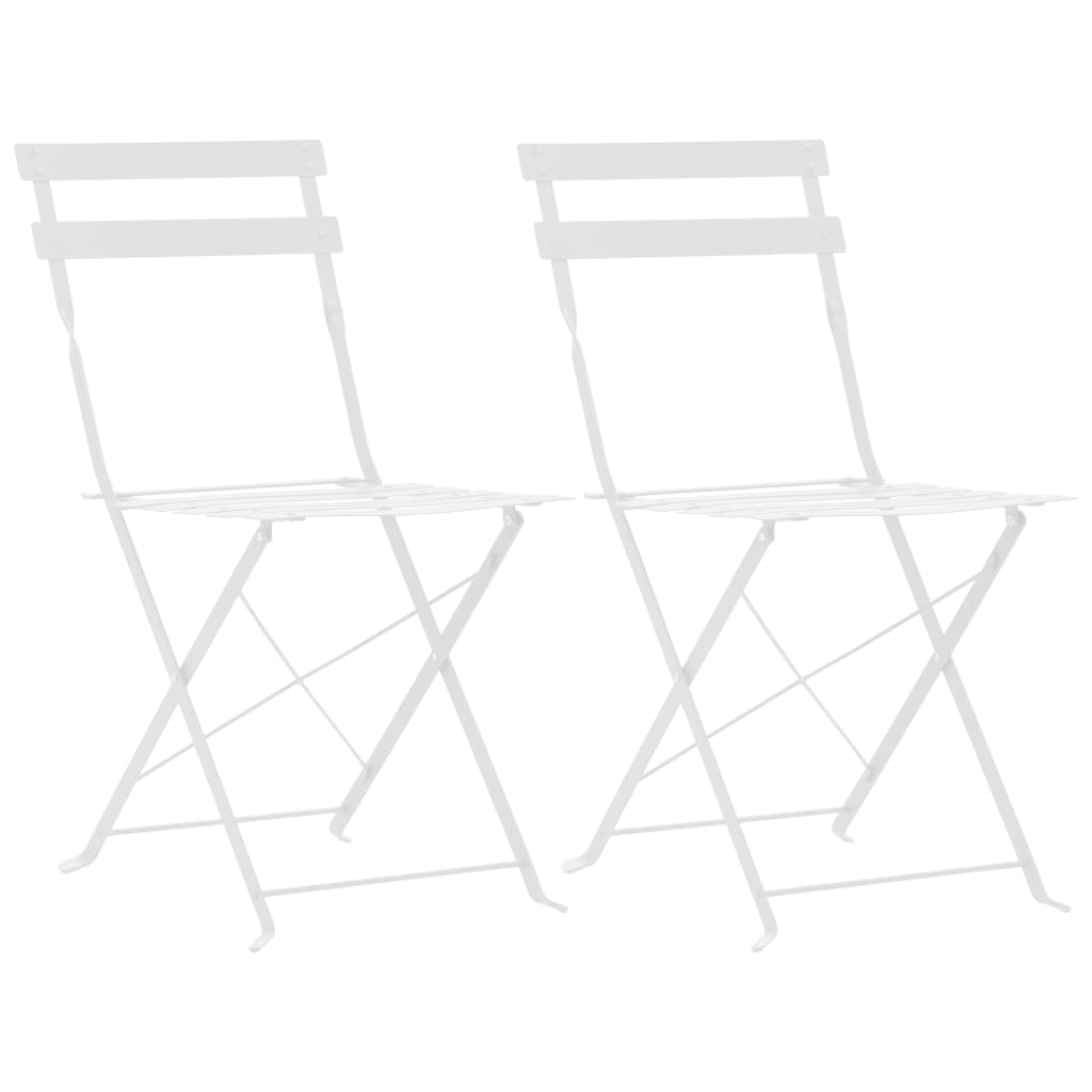 Bistro Set | White | Powder-Coated Steel | Compact | Foldable