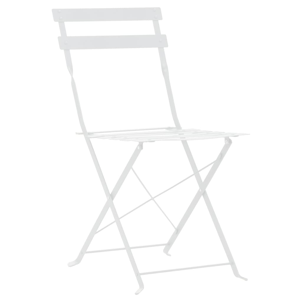 Bistro Set | White | Powder-Coated Steel | Compact | Foldable