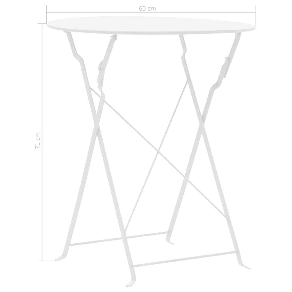 Bistro Set | White | Powder-Coated Steel | Compact | Foldable