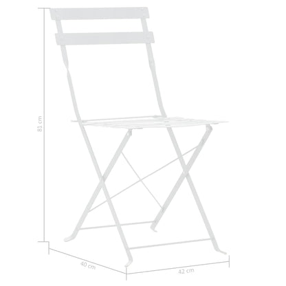 Bistro Set | White | Powder-Coated Steel | Compact | Foldable