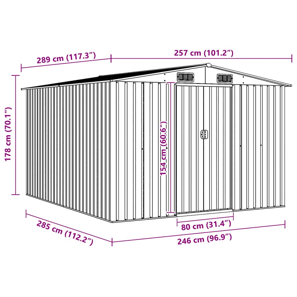 Garden Shed | Grey | Galvanised Steel | Large | Sliding Components