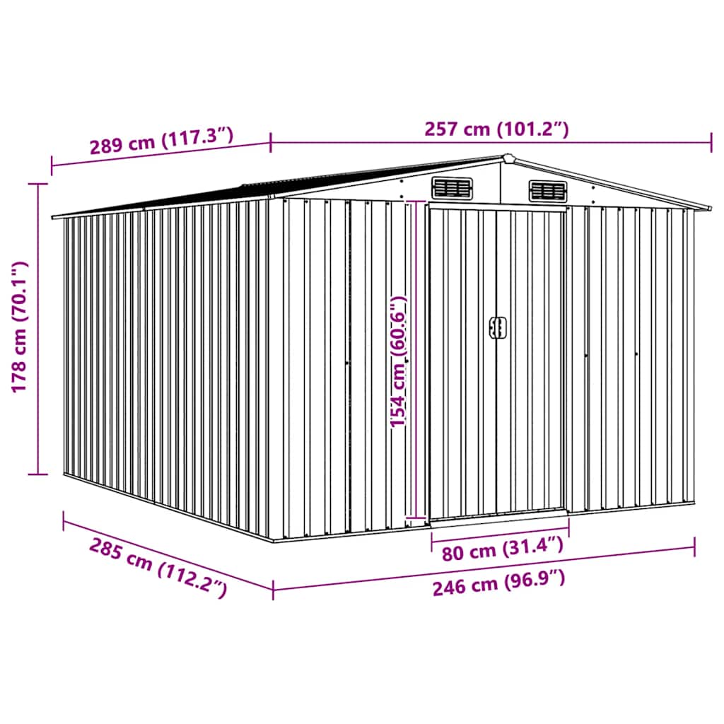 Garden Shed 257x298x178 cm Metal Brown