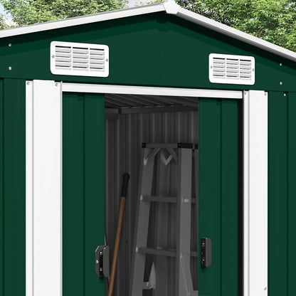 Garden Shed | Green | Galvanised Steel | Large | Sliding Doors