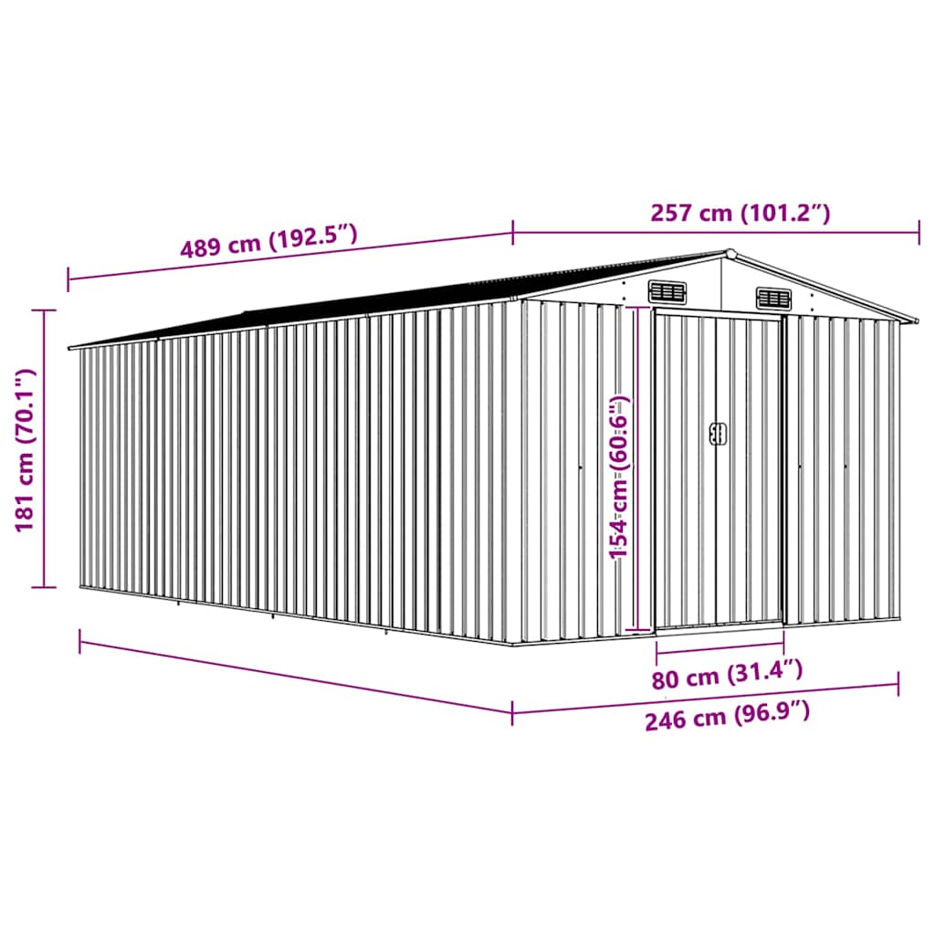 Garden Shed | Anthracite | Galvanised Steel | Large | Garden Shed