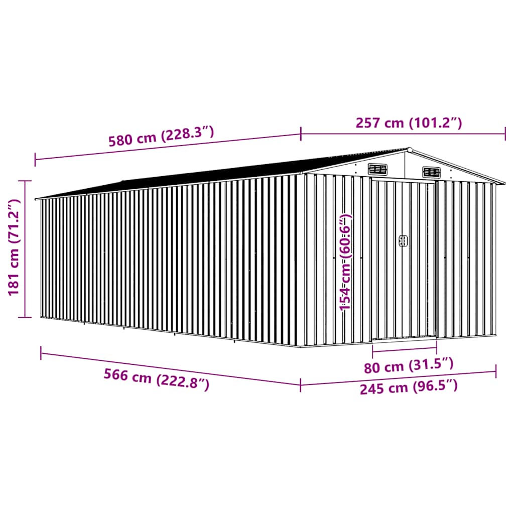 Garden Shed 257x580x181 cm Metal Green