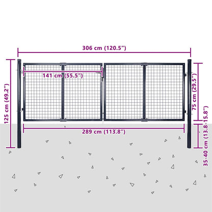 Mesh Garden Gate Galvanised Steel 300x75 cm Grey