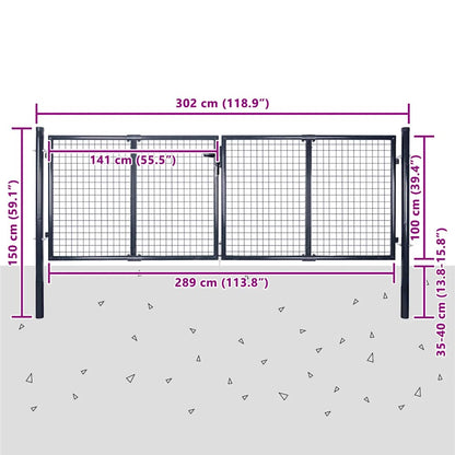 Mesh Garden Gate Galvanised Steel 300x100 cm Grey