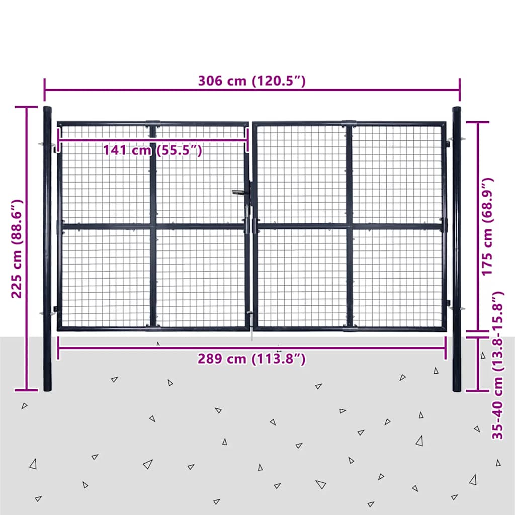 Mesh Garden Gate Galvanised Steel 300x175 cm Grey