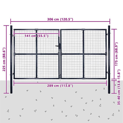 Mesh Garden Gate Galvanised Steel 300x175 cm Grey