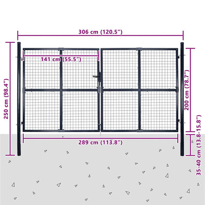 Mesh Garden Gate Galvanised Steel 300x200 cm Grey