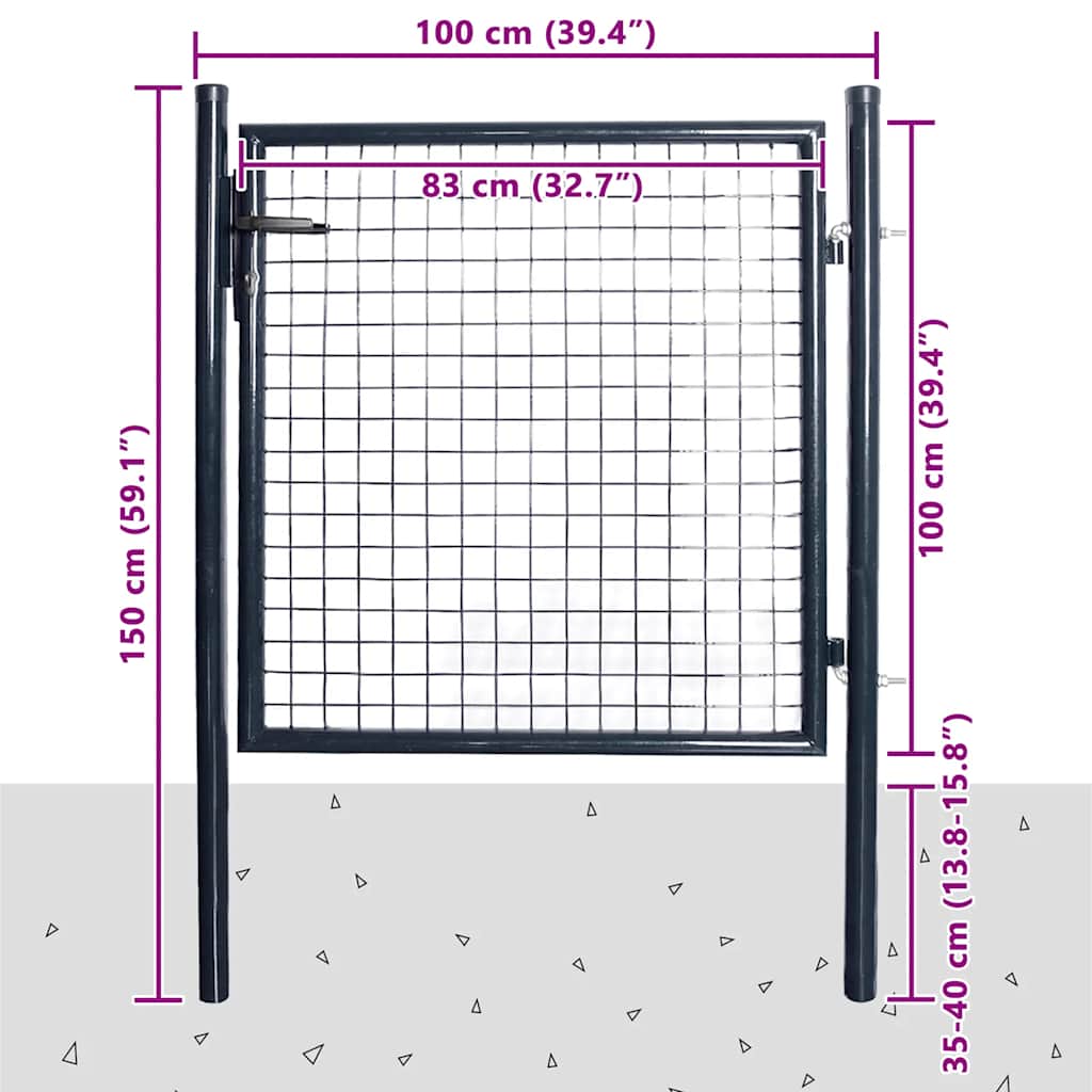 Mesh Garden Gate Galvanised Steel 100x100 cm Grey