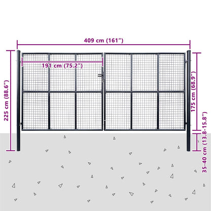 Mesh Garden Gate Galvanised Steel 400x175 cm Grey