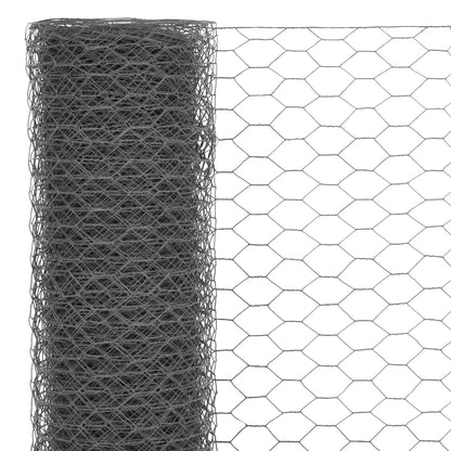 Chicken Wire Fence Steel with PVC Coating 25x0.5 m Grey