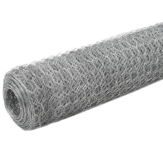 143328 vidaXL Chicken Wire Fence Galvanised Steel 25x1,2 m Silver
