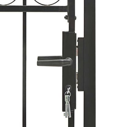 Fence Gate with Arched Top Steel 104x125 cm Black