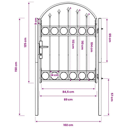 Fence Gate with Arched Top Steel 104x125 cm Black