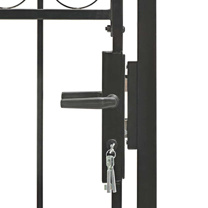 Fence Gate ASSEN with Arched Top Steel 102x150 cm Black