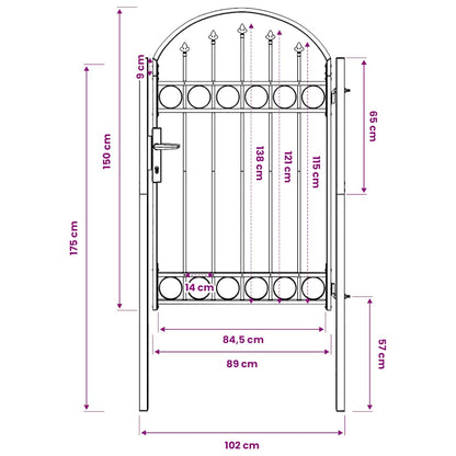 Fence Gate ASSEN with Arched Top Steel 102x150 cm Black