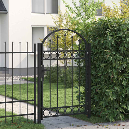 Fence Gate ASSEN with Arched Top Steel 102x150 cm Black