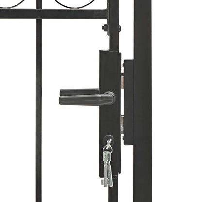 Fence Gate with Arched Top Steel 104x175 cm Black