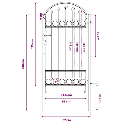 Fence Gate with Arched Top Steel 104x175 cm Black